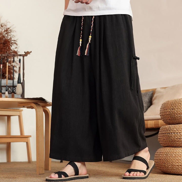 Buddha Stones Sommerliche Herrenhose mit elastischem Bund, weitem Bein und Taschen - image 14
