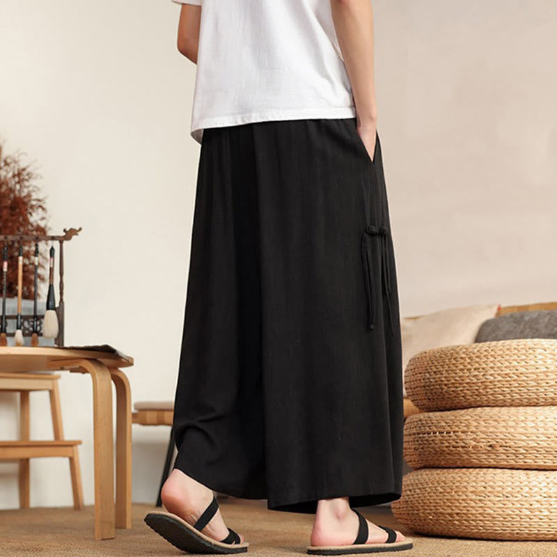 Buddha Stones Sommerliche Herrenhose mit elastischem Bund, weitem Bein und Taschen - image 10