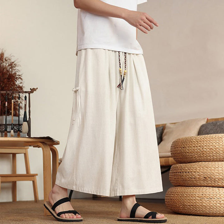 Buddha Stones Sommerliche Herrenhose mit elastischem Bund, weitem Bein und Taschen - image 2