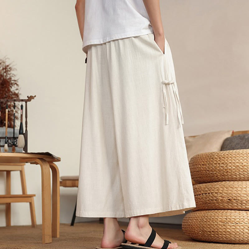 Buddha Stones Sommerliche Herrenhose mit elastischem Bund, weitem Bein und Taschen - image 1