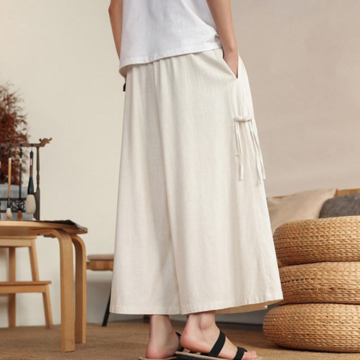 Buddha Stones Sommerliche Herrenhose mit elastischem Bund, weitem Bein und Taschen - image 1