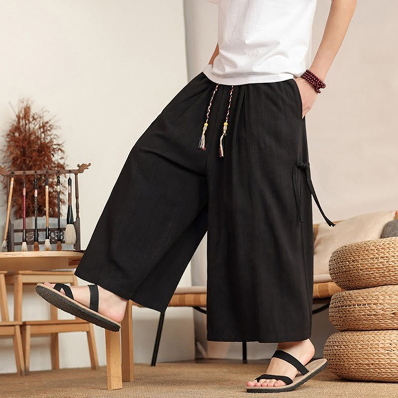 Buddha Stones Sommerliche Herrenhose mit elastischem Bund, weitem Bein und Taschen - image 12