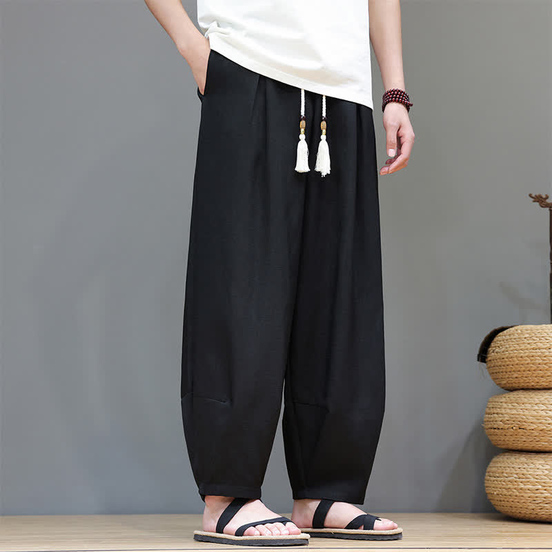 Buddha Stones Sommerliche Herren-Haremshose mit Kordelzug, elastischem Bund und Taschen - Schwarz - US/ UK/AU46, EU56 (5XL) - image 23
