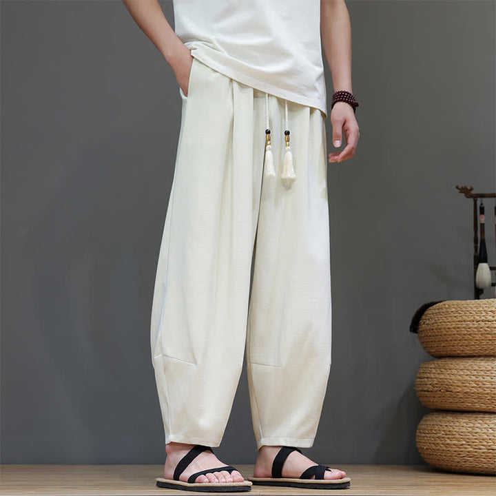 Buddha Stones Sommerliche Herren-Haremshose mit Kordelzug, elastischem Bund und Taschen - Elfenbein - US/ UK/AU46, EU56 (5XL) - image 10
