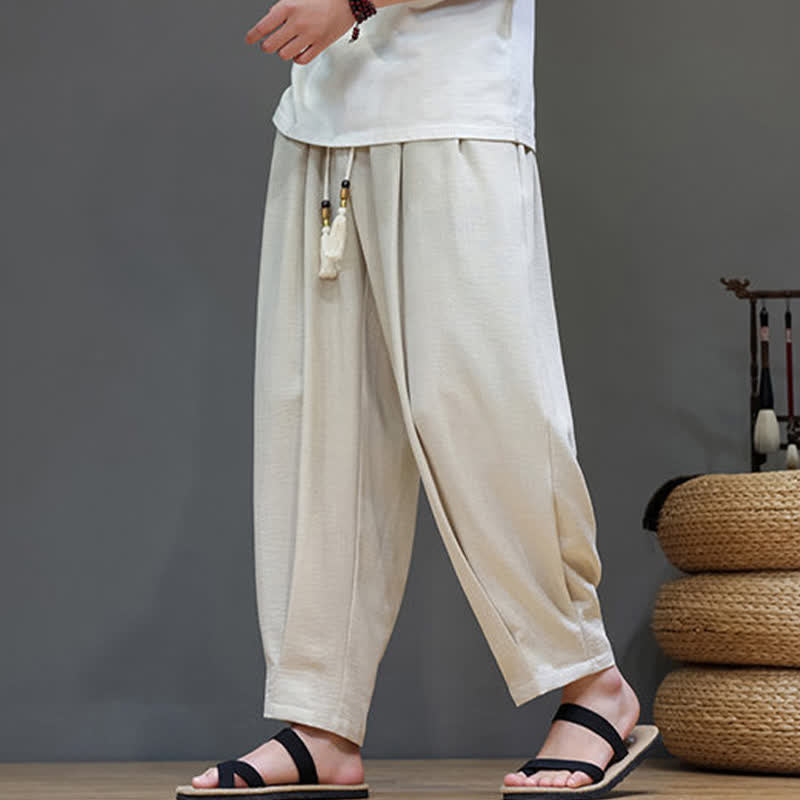 Buddha Stones Minimalistische, einfarbige Herren-Sommerhose mit elastischem Bund, schmal zulaufendem Bein und Taschen - image 3