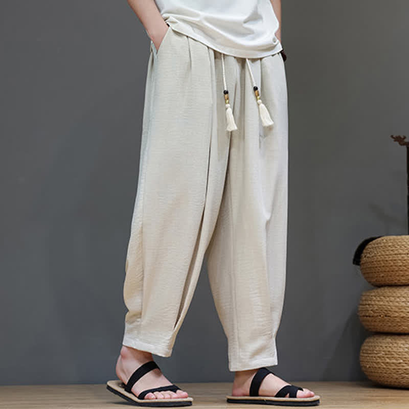 Buddha Stones Minimalistische, einfarbige Herren-Sommerhose mit elastischem Bund, schmal zulaufendem Bein und Taschen - image 7