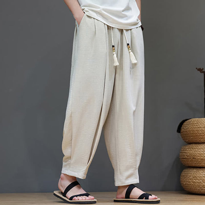 Buddha Stones Minimalistische, einfarbige Herren-Sommerhose mit elastischem Bund, schmal zulaufendem Bein und Taschen - image 7