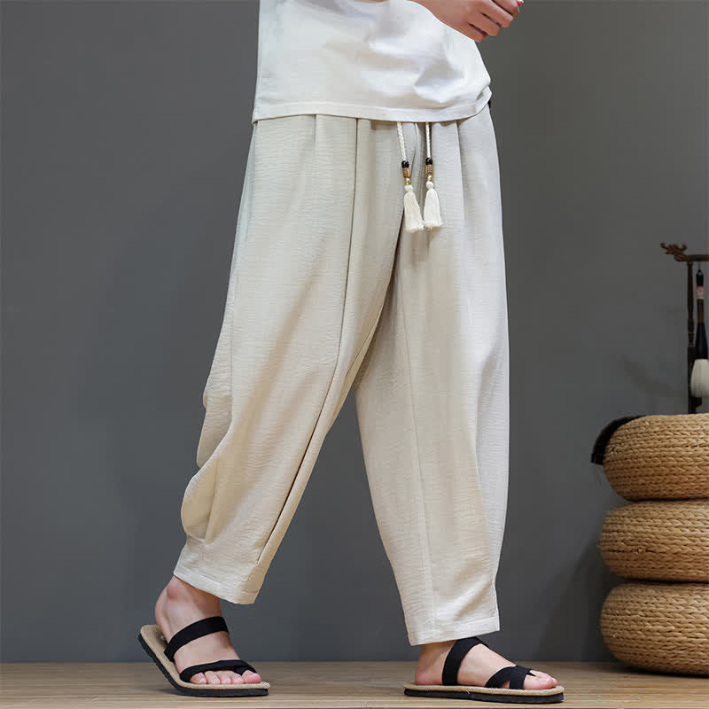 Buddha Stones Minimalistische, einfarbige Herren-Sommerhose mit elastischem Bund, schmal zulaufendem Bein und Taschen - image 6