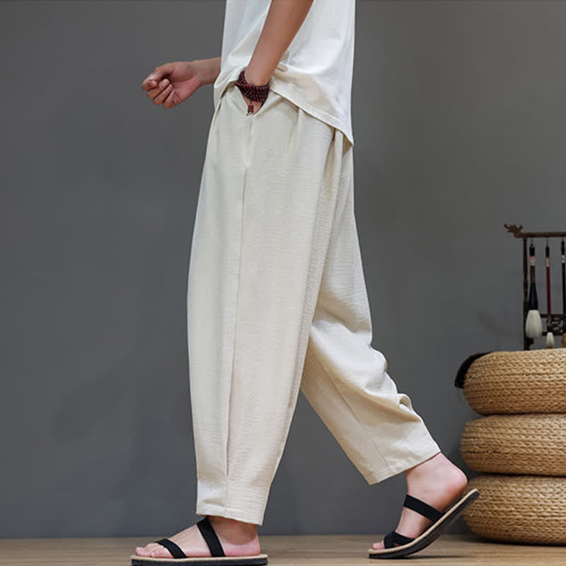 Buddha Stones Minimalistische, einfarbige Herren-Sommerhose mit elastischem Bund, schmal zulaufendem Bein und Taschen - image 2