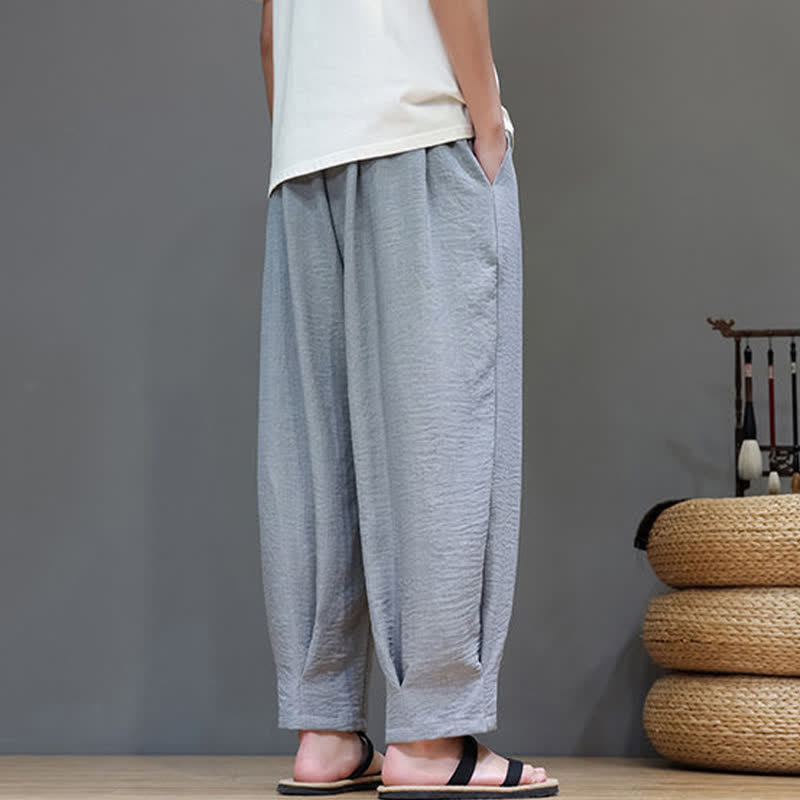Buddha Stones Minimalistische, einfarbige Herren-Sommerhose mit elastischem Bund, schmal zulaufendem Bein und Taschen - image 9