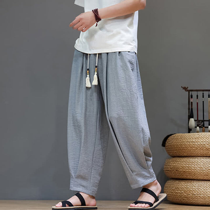 Buddha Stones Minimalistische, einfarbige Herren-Sommerhose mit elastischem Bund, schmal zulaufendem Bein und Taschen - image 14