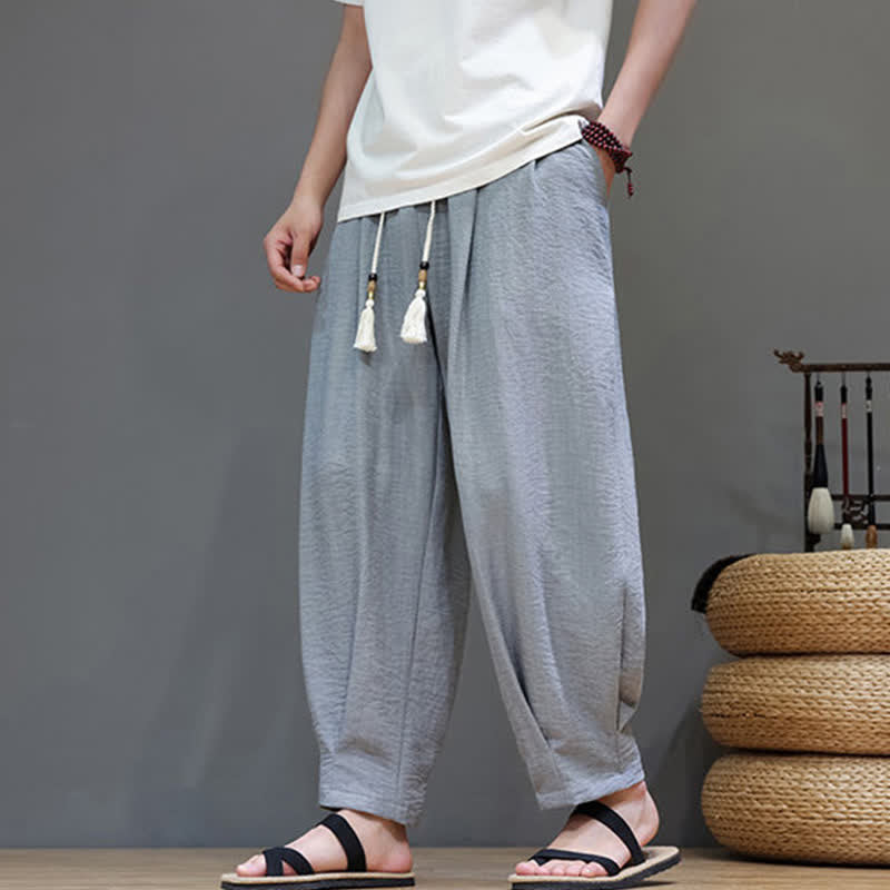 Buddha Stones Minimalistische, einfarbige Herren-Sommerhose mit elastischem Bund, schmal zulaufendem Bein und Taschen - image 12
