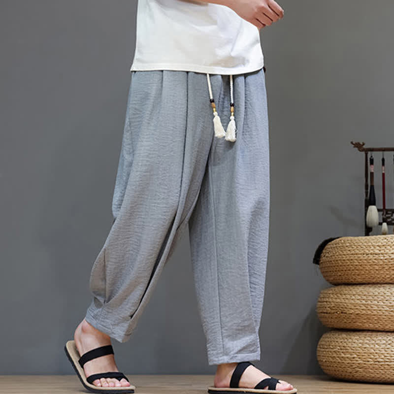 Buddha Stones Minimalistische, einfarbige Herren-Sommerhose mit elastischem Bund, schmal zulaufendem Bein und Taschen - image 15