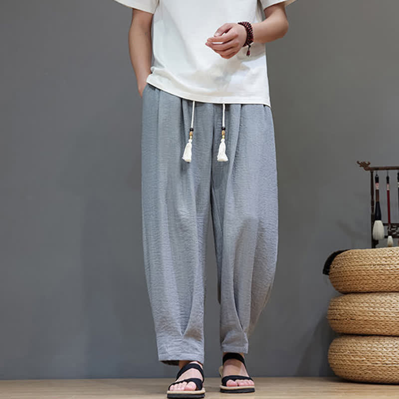Buddha Stones Minimalistische, einfarbige Herren-Sommerhose mit elastischem Bund, schmal zulaufendem Bein und Taschen - image 16