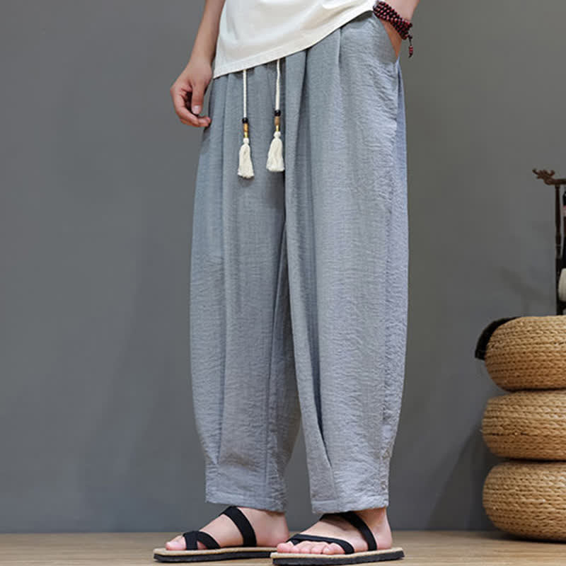 Buddha Stones Minimalistische, einfarbige Herren-Sommerhose mit elastischem Bund, schmal zulaufendem Bein und Taschen - image 13