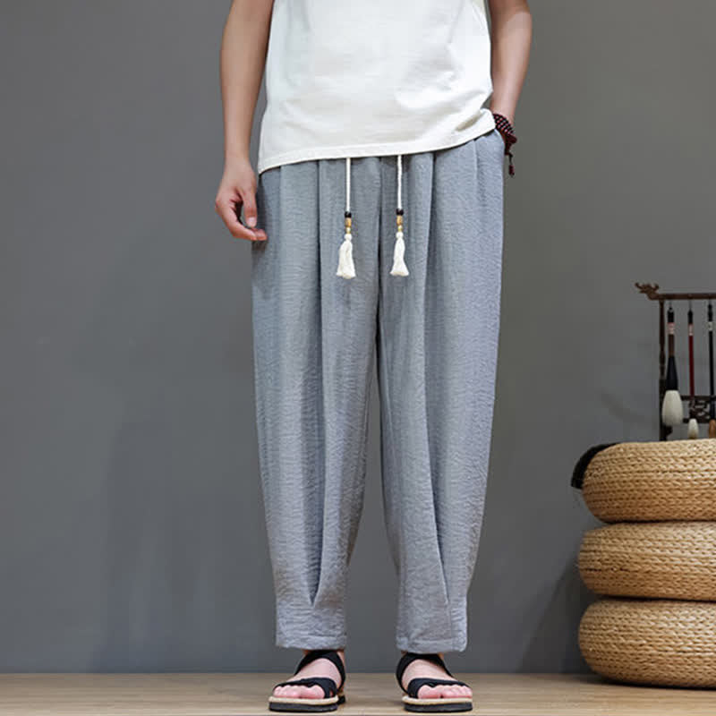 Buddha Stones Minimalistische, einfarbige Herren-Sommerhose mit elastischem Bund, schmal zulaufendem Bein und Taschen - image 11