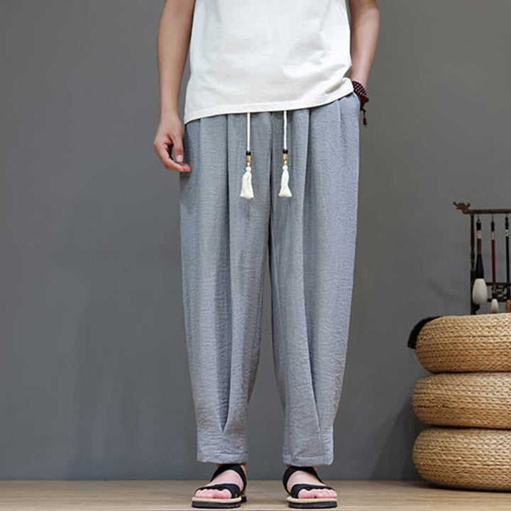 Buddha Stones Minimalistische, einfarbige Herren-Sommerhose mit elastischem Bund, schmal zulaufendem Bein und Taschen - image 11