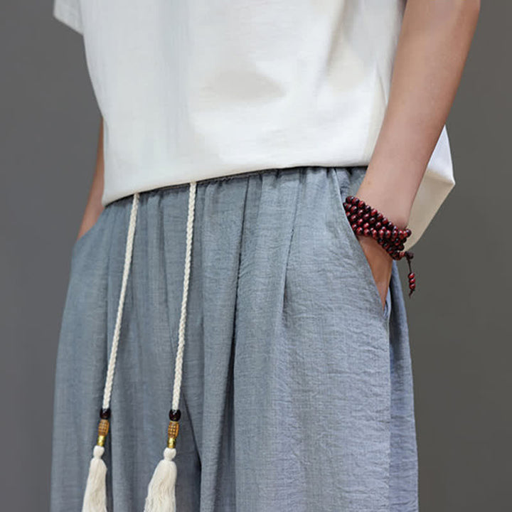 Buddha Stones Minimalistische, einfarbige Herren-Sommerhose mit elastischem Bund, schmal zulaufendem Bein und Taschen - image 17