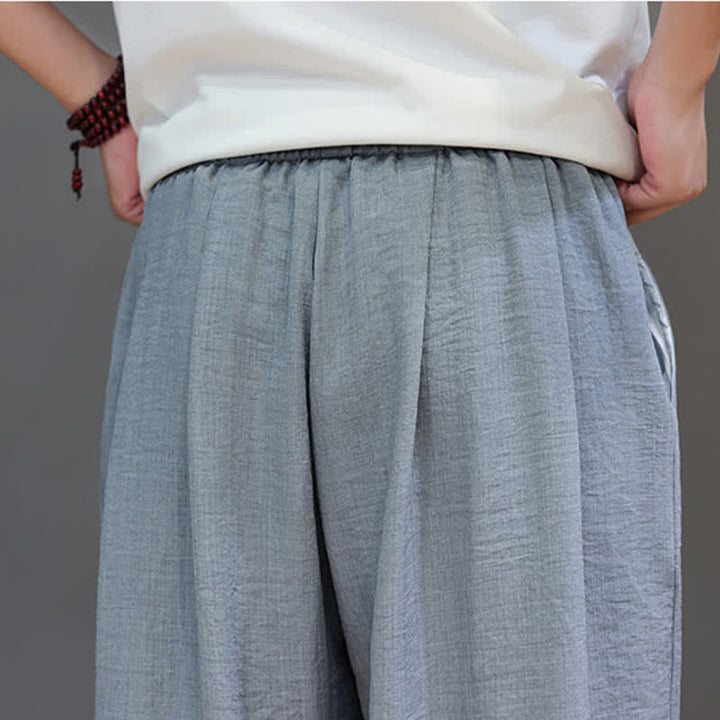 Buddha Stones Minimalistische, einfarbige Herren-Sommerhose mit elastischem Bund, schmal zulaufendem Bein und Taschen - image 19