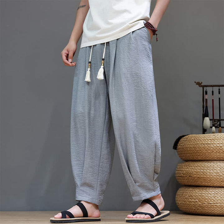 Buddha Stones Minimalistische, einfarbige Herren-Sommerhose mit elastischem Bund, schmal zulaufendem Bein und Taschen - Hellgrau - US/ UK/AU46, EU56 (5XL) - image 8