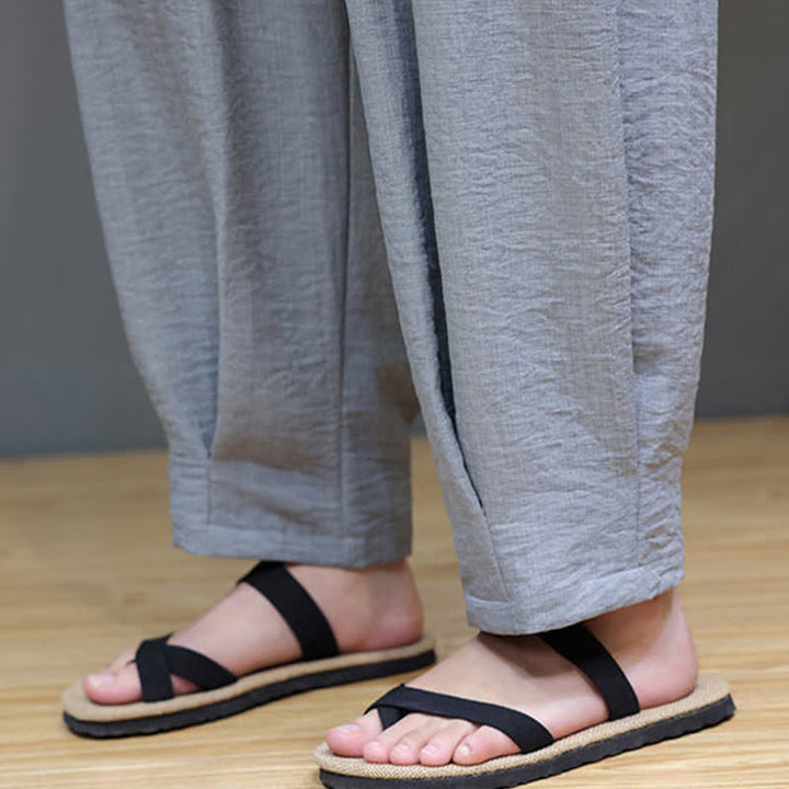 Buddha Stones Minimalistische, einfarbige Herren-Sommerhose mit elastischem Bund, schmal zulaufendem Bein und Taschen - image 20