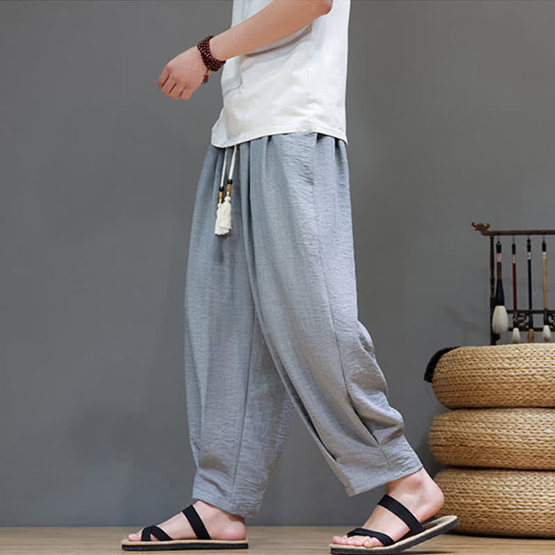 Buddha Stones Minimalistische, einfarbige Herren-Sommerhose mit elastischem Bund, schmal zulaufendem Bein und Taschen - image 10
