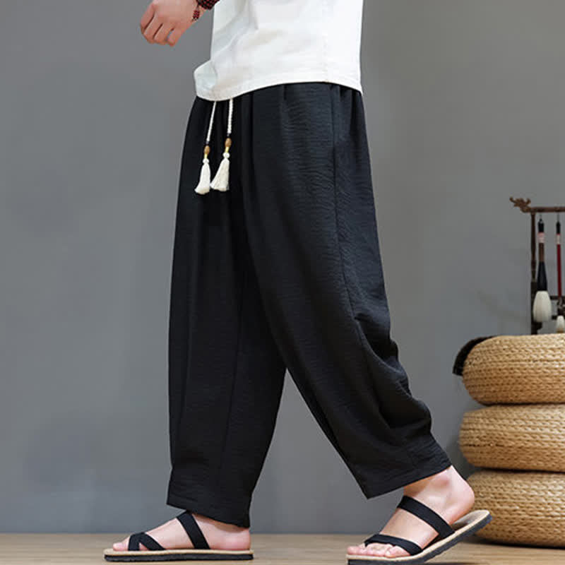 Buddha Stones Minimalistische, einfarbige Herren-Sommerhose mit elastischem Bund, schmal zulaufendem Bein und Taschen - image 24
