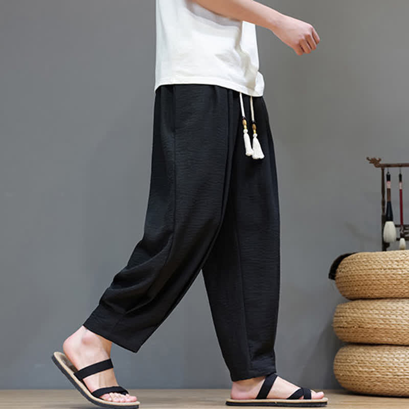 Buddha Stones Minimalistische, einfarbige Herren-Sommerhose mit elastischem Bund, schmal zulaufendem Bein und Taschen - image 23