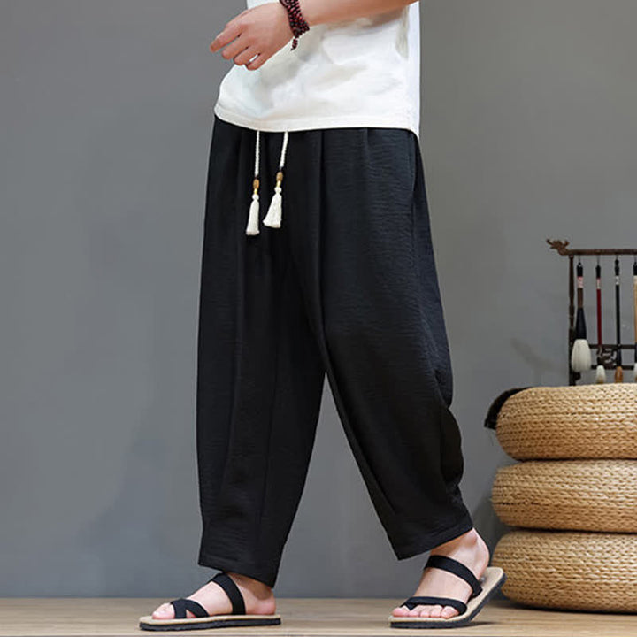 Buddha Stones Minimalistische, einfarbige Herren-Sommerhose mit elastischem Bund, schmal zulaufendem Bein und Taschen - Schwarz - US/ UK/AU46, EU56 (5XL) - image 22