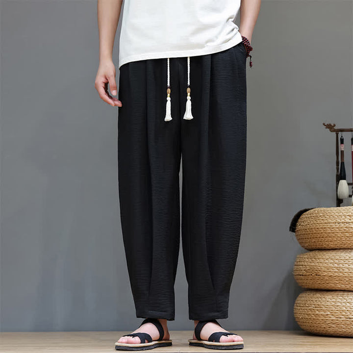 Buddha Stones Minimalistische, einfarbige Herren-Sommerhose mit elastischem Bund, schmal zulaufendem Bein und Taschen - image 26