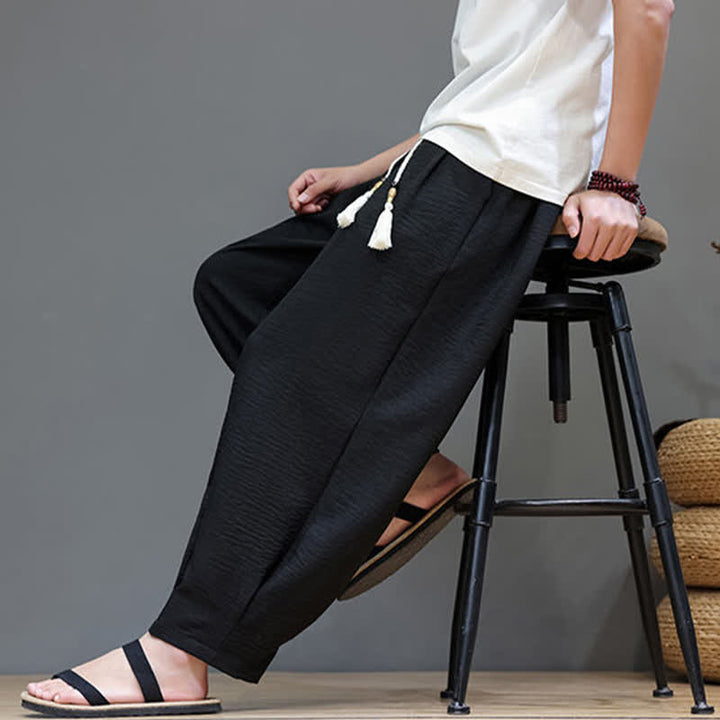 Buddha Stones Minimalistische, einfarbige Herren-Sommerhose mit elastischem Bund, schmal zulaufendem Bein und Taschen - image 28