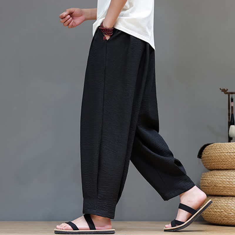 Buddha Stones Minimalistische, einfarbige Herren-Sommerhose mit elastischem Bund, schmal zulaufendem Bein und Taschen - image 25