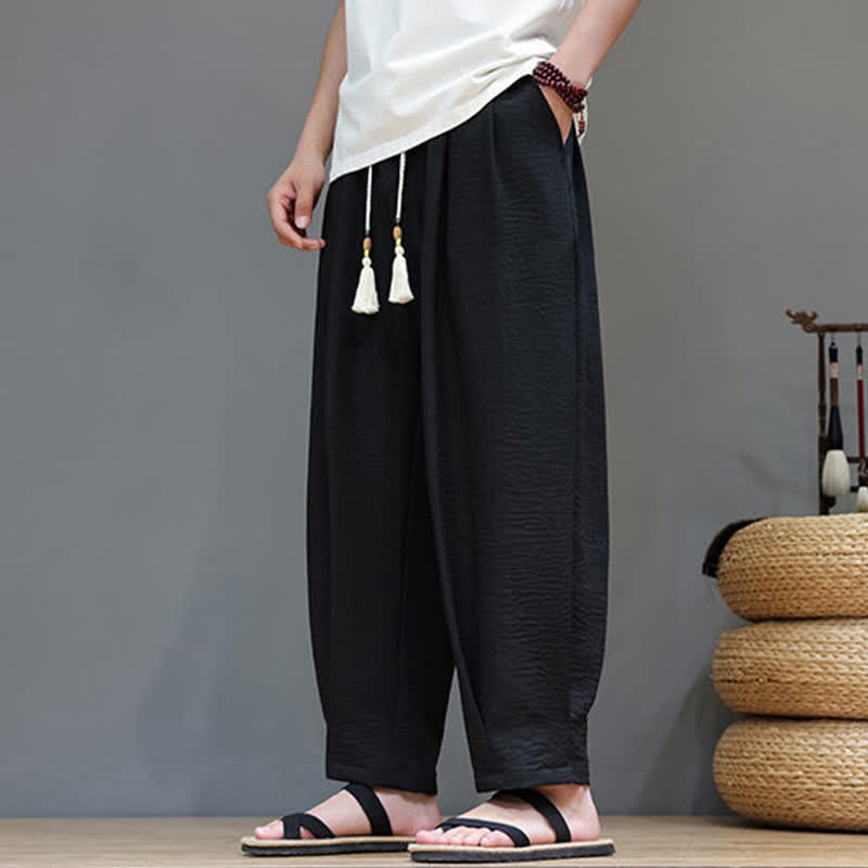 Buddha Stones Minimalistische, einfarbige Herren-Sommerhose mit elastischem Bund, schmal zulaufendem Bein und Taschen - image 21