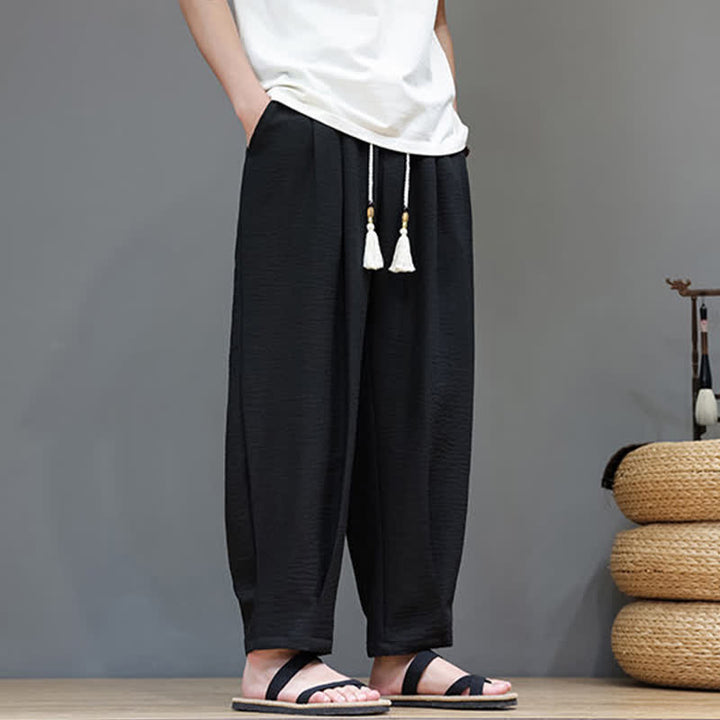 Buddha Stones Minimalistische, einfarbige Herren-Sommerhose mit elastischem Bund, schmal zulaufendem Bein und Taschen - image 27