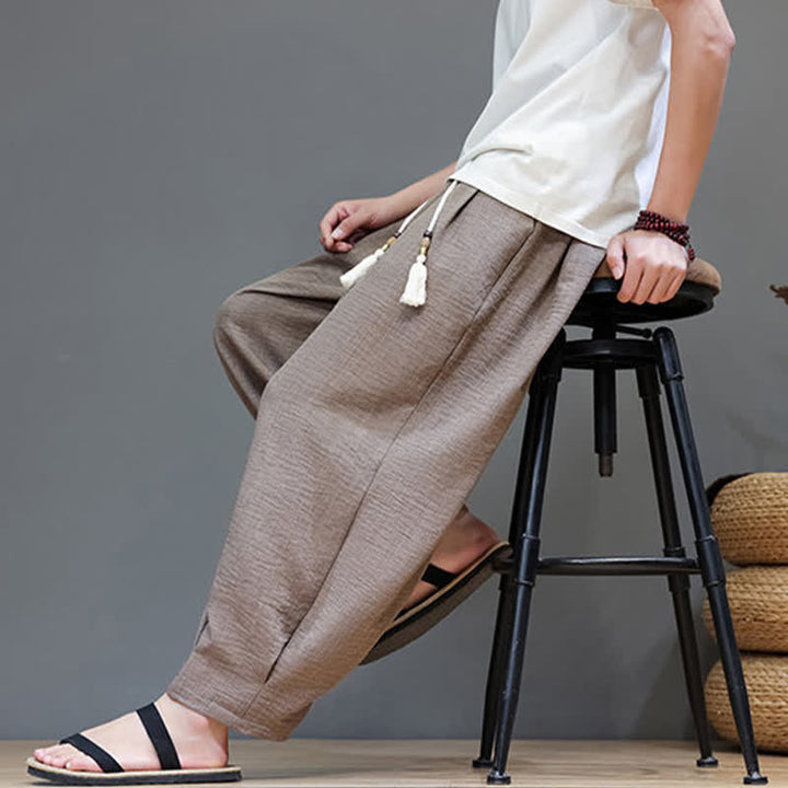 Buddha Stones Minimalistische, einfarbige Herren-Sommerhose mit elastischem Bund, schmal zulaufendem Bein und Taschen - image 37
