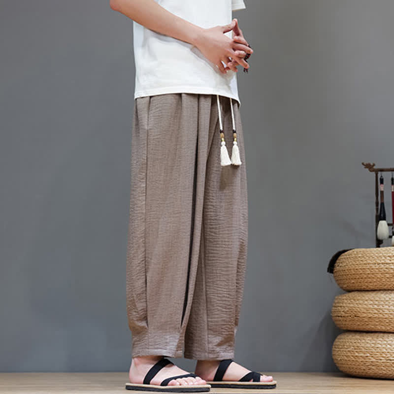 Buddha Stones Minimalistische, einfarbige Herren-Sommerhose mit elastischem Bund, schmal zulaufendem Bein und Taschen - image 34