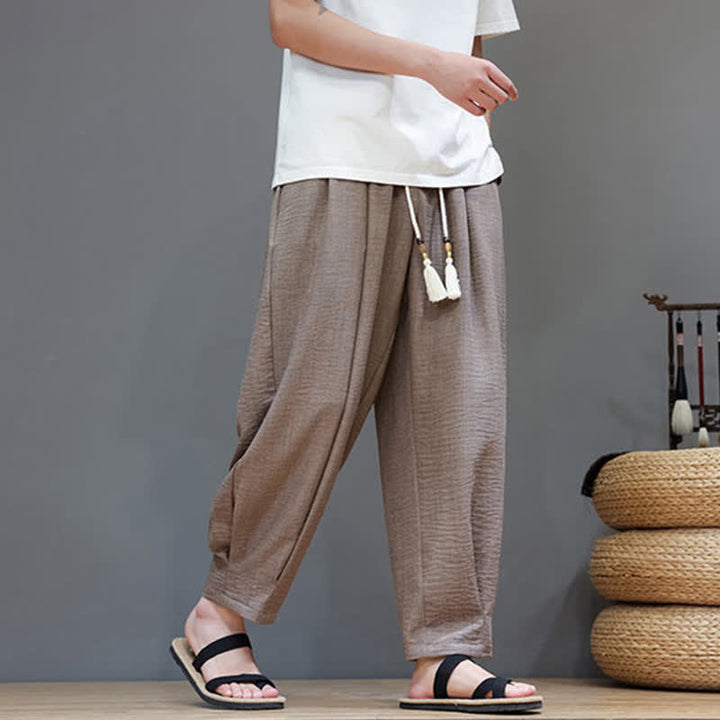 Buddha Stones Minimalistische, einfarbige Herren-Sommerhose mit elastischem Bund, schmal zulaufendem Bein und Taschen - image 35
