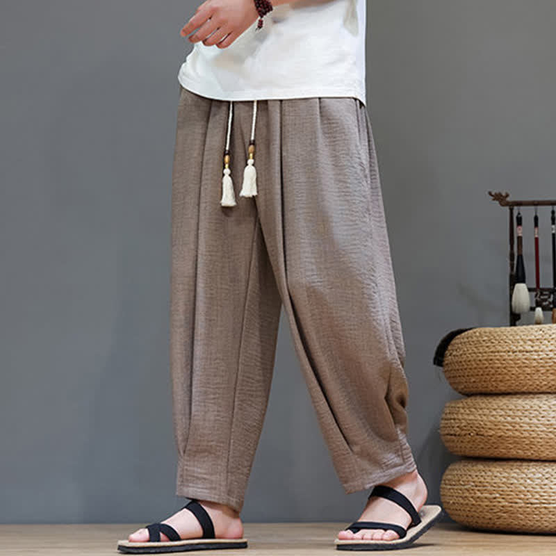 Buddha Stones Minimalistische, einfarbige Herren-Sommerhose mit elastischem Bund, schmal zulaufendem Bein und Taschen - Bräunen - US/ UK/AU46, EU56 (5XL) - image 29