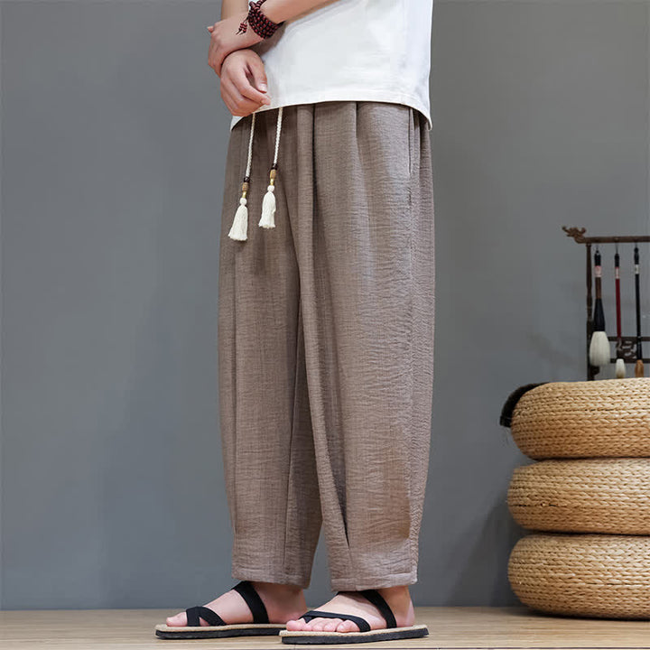 Buddha Stones Minimalistische, einfarbige Herren-Sommerhose mit elastischem Bund, schmal zulaufendem Bein und Taschen - image 32