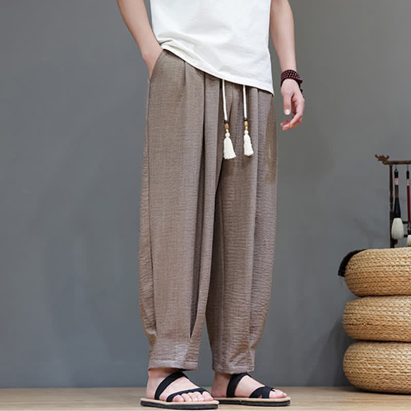 Buddha Stones Minimalistische, einfarbige Herren-Sommerhose mit elastischem Bund, schmal zulaufendem Bein und Taschen - image 30