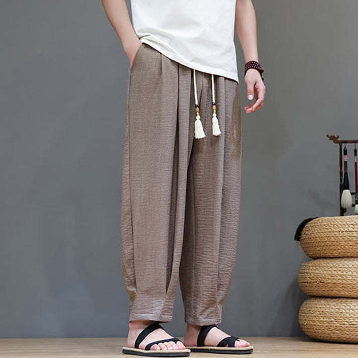 Buddha Stones Minimalistische, einfarbige Herren-Sommerhose mit elastischem Bund, schmal zulaufendem Bein und Taschen - image 30