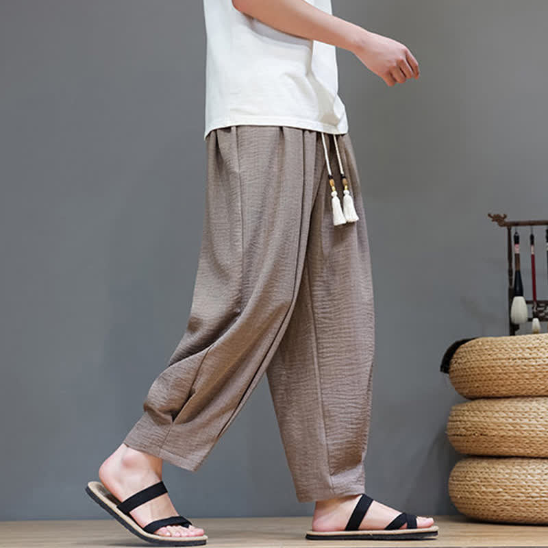 Buddha Stones Minimalistische, einfarbige Herren-Sommerhose mit elastischem Bund, schmal zulaufendem Bein und Taschen - image 31