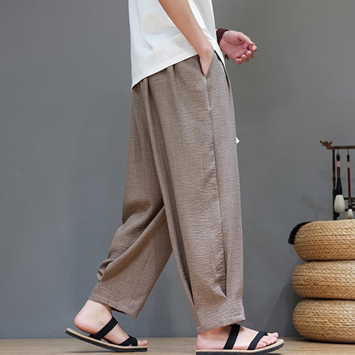 Buddha Stones Minimalistische, einfarbige Herren-Sommerhose mit elastischem Bund, schmal zulaufendem Bein und Taschen - image 33