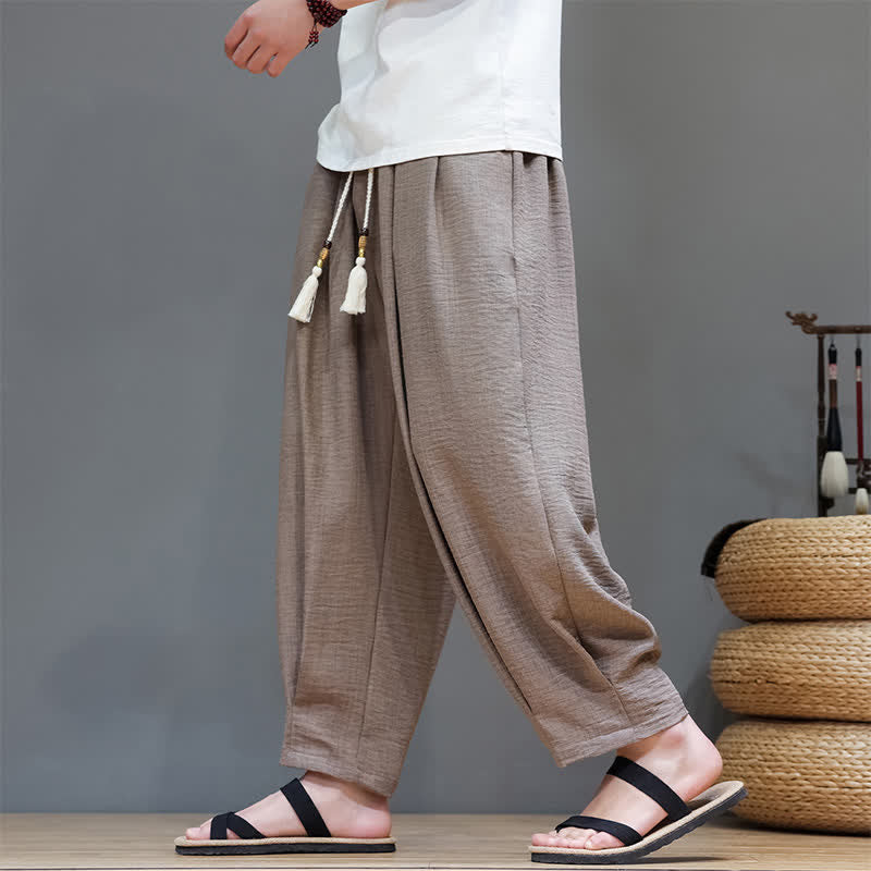 Buddha Stones Minimalistische, einfarbige Herren-Sommerhose mit elastischem Bund, schmal zulaufendem Bein und Taschen - image 36