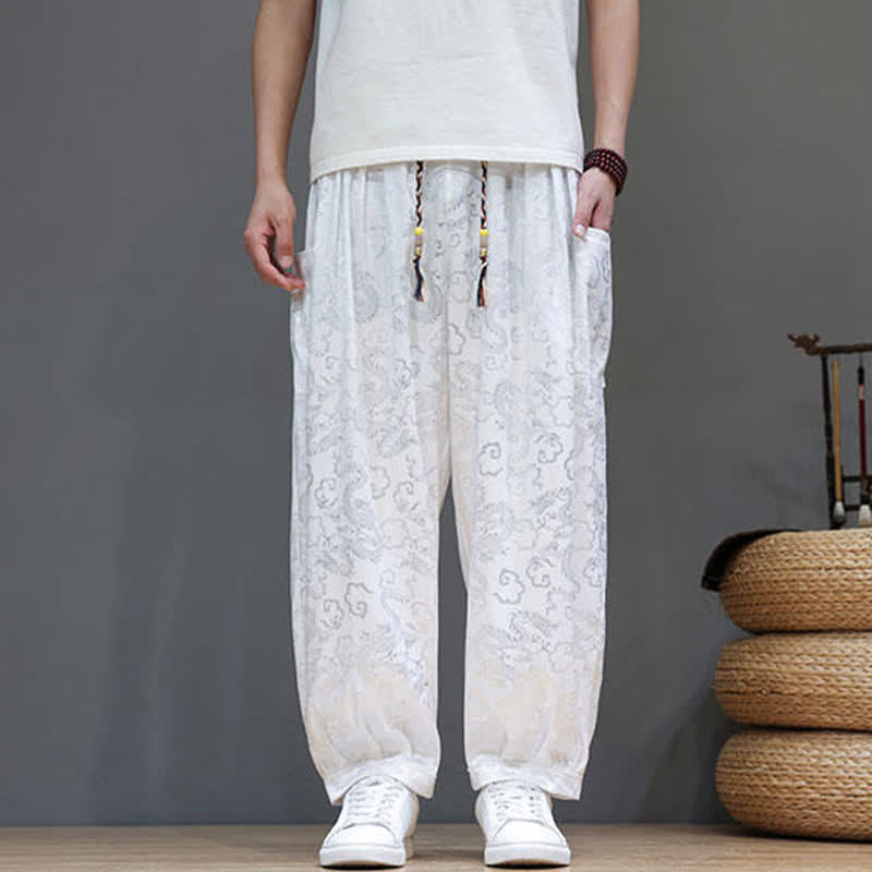 Buddha Stones Sommerliche Herren-Haremshose mit Kordelzug, Wolkenmuster, elastischem Bund und Taschen - Weißer Rauch - US/UK/AU46, EU56 (5XL) - image 18