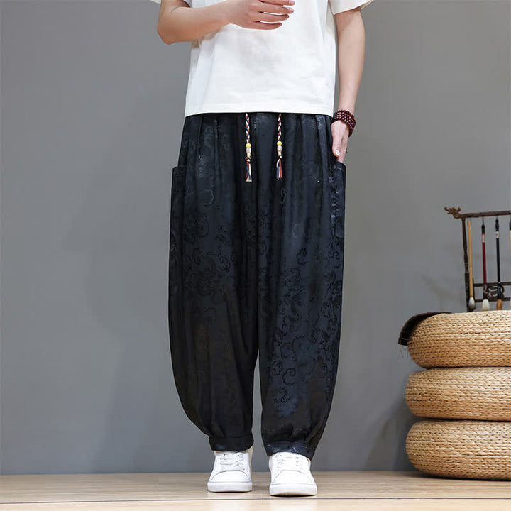 Buddha Stones Sommerliche Herren-Haremshose mit Kordelzug, Wolkenmuster, elastischem Bund und Taschen - Schwarz - US/UK/AU46, EU56 (5XL) - image 0