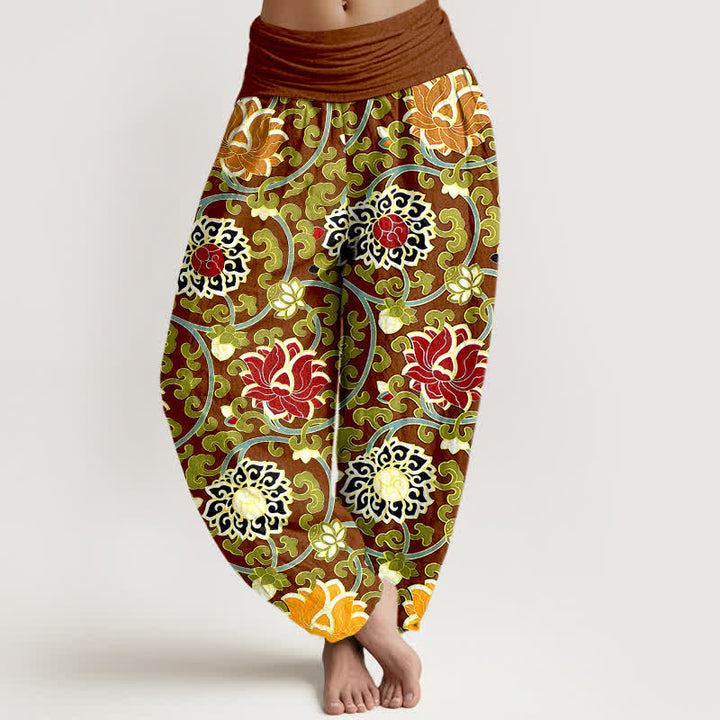 Buddha Stones Damen-Haremshose aus reiner Baumwolle mit böhmischem Lotus-Rankenmuster und elastischem Bund - image 5