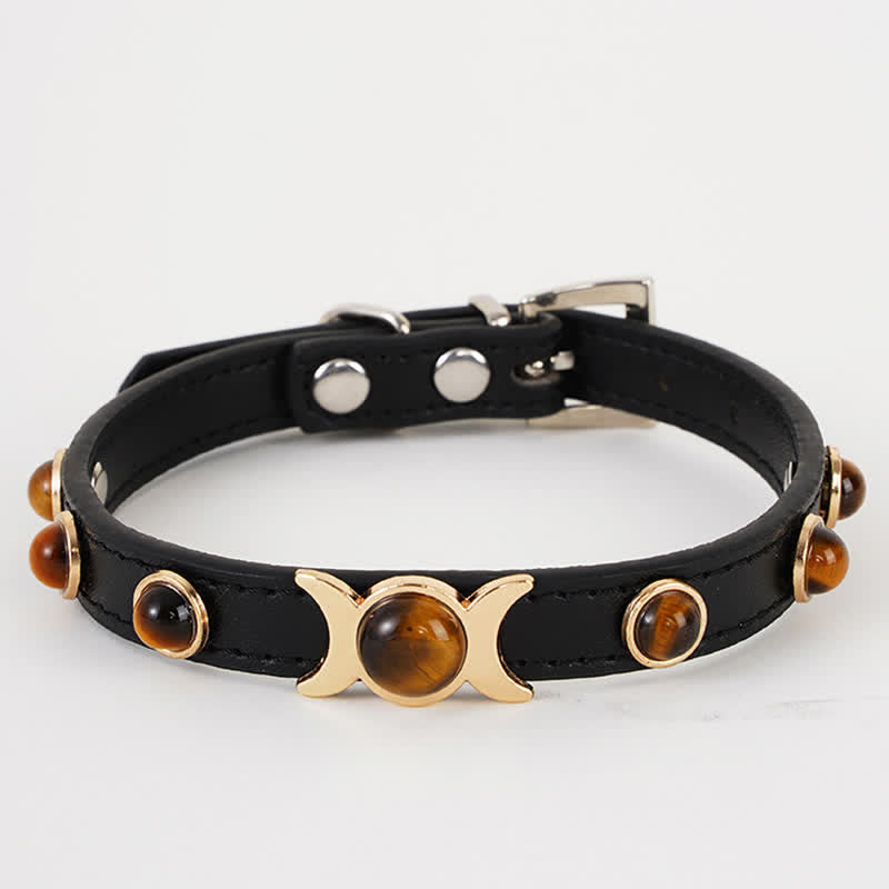 Buddha Stones Verstellbares Halsband aus Tigerauge-Leder, Mut-Anhänger für Katzen und Hunde - image 1