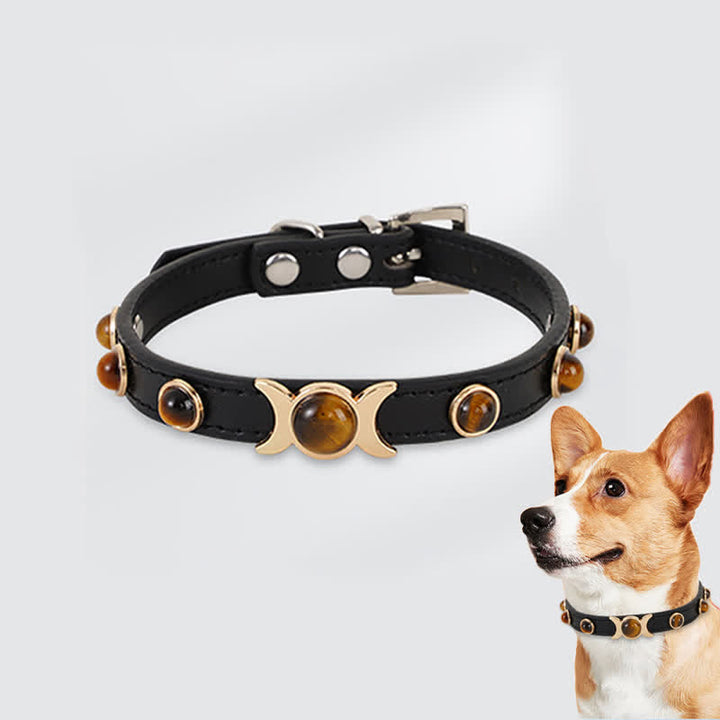 Buddha Stones Verstellbares Halsband aus Tigerauge-Leder, Mut-Anhänger für Katzen und Hunde - Tigerauge (Schutz♥Mut) - 26-32 cm - image 0