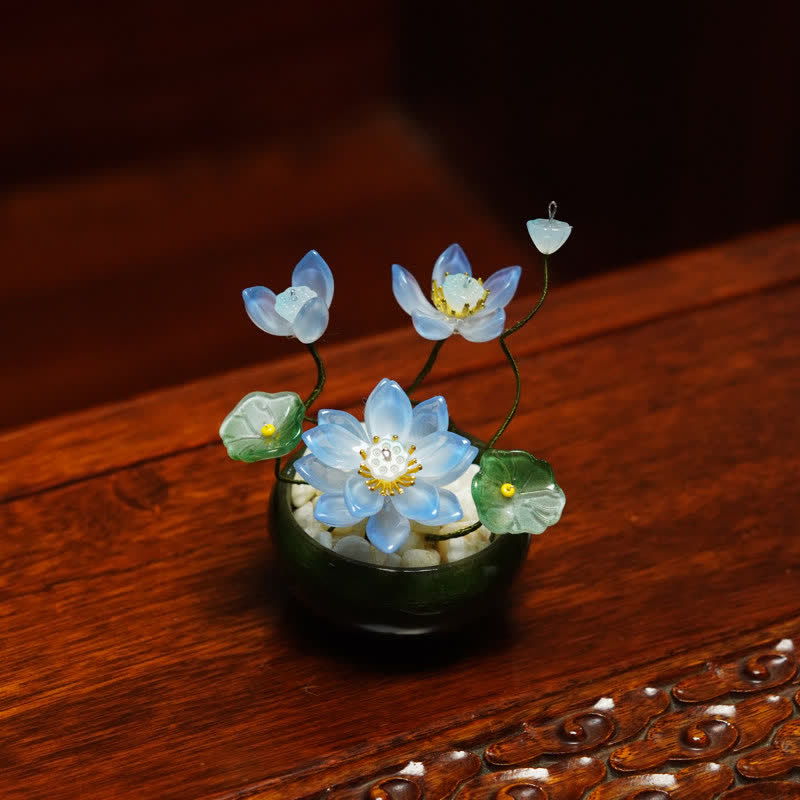Buddha Stones Handgefertigter Lotus Liuli Blumentopf – Achtsame Wohndekoration - Blau - image 4
